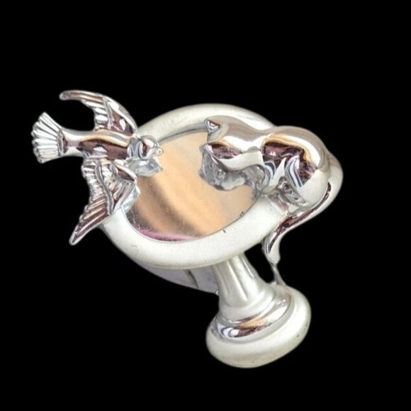 RETRO Danecraft Cat & Bird Mirrored Birdbath Brooch collectible jewelry kitten - Picture 1 of 6